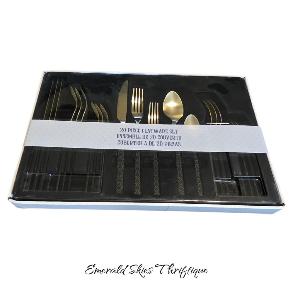 Disney Parks 50th Mickey Mouse Icon Black Gold Silverware Flatware free shipping